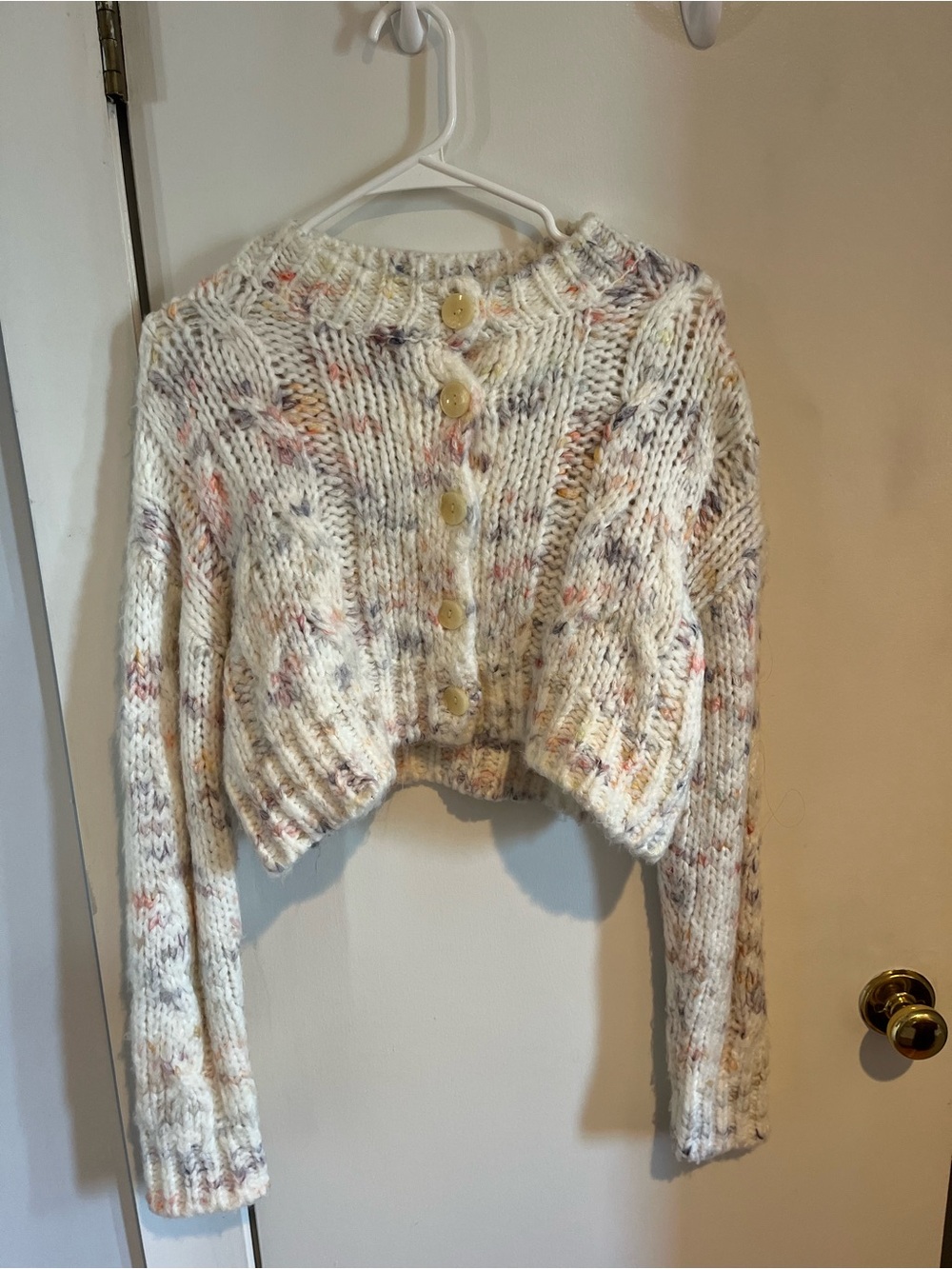 Urban Outfitters Cream Speckled Cropped Button Cardigan